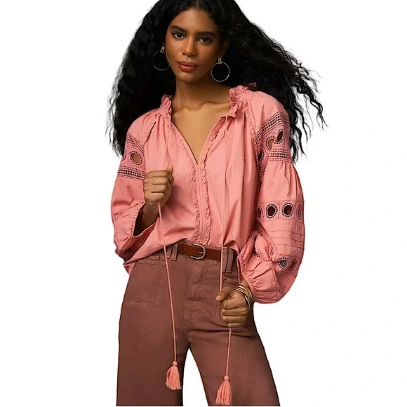 Anthropology Forever That Girl Long-Sleeve V-Neck Peasant Blouse runs large - Picture 1 of 6